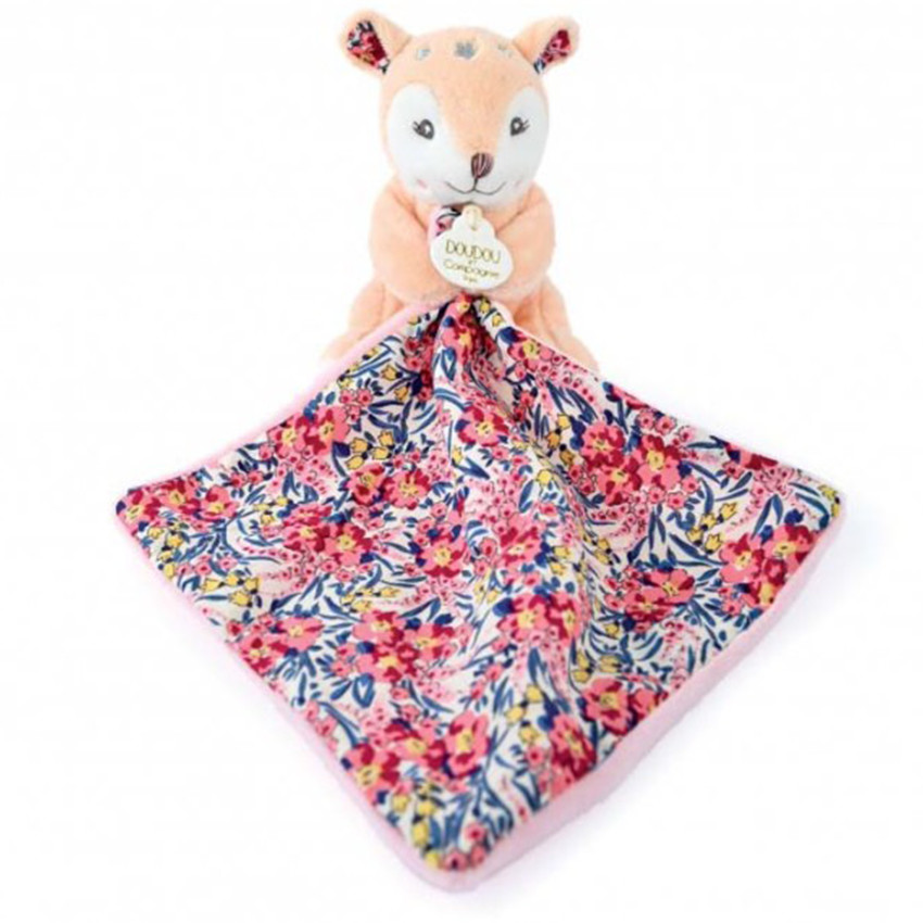 Doudou Faon beige avec mouchoir Boh'Aime 12cm 