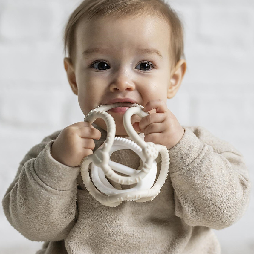 Anneau de dentition - Set 2 balles emboitable - Silicone - Argile/Blanc  