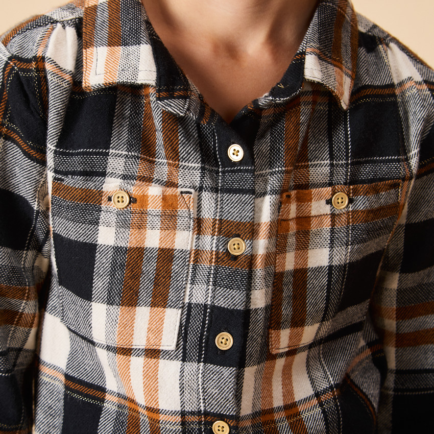 Robe chemise manches longues ceinturée à carreaux pour fille 