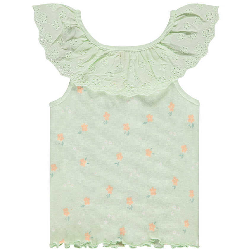 Gaas top met ronde hals en Engels borduursel voor meisjes 