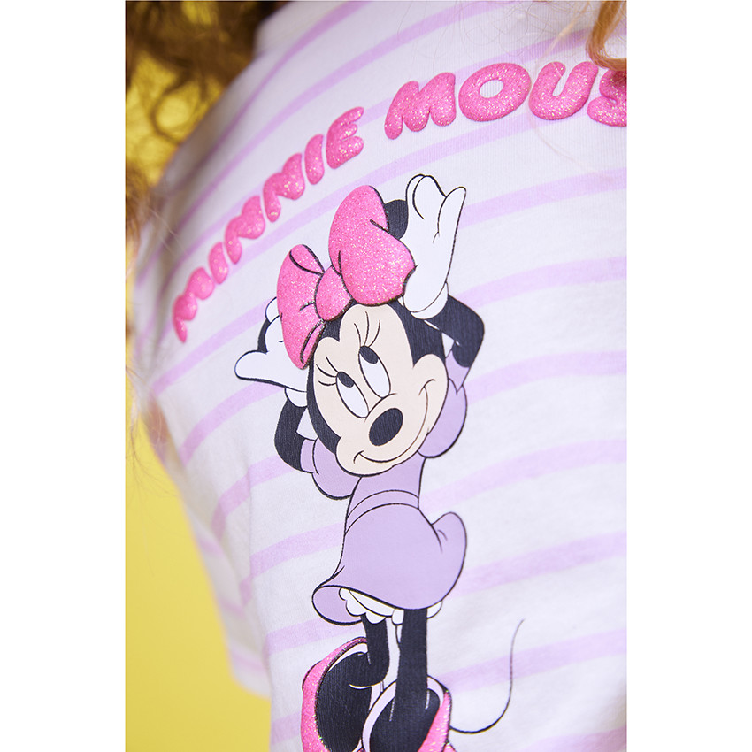 T-shirt manches courtes à rayures puff print Minnie Disney pour fille 