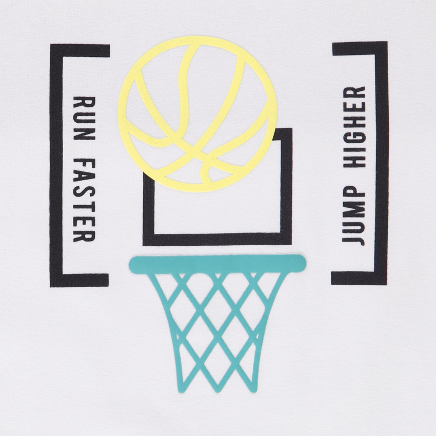 T-shirt van jersey met korte mouwen en basketbalring-print voor jongens 