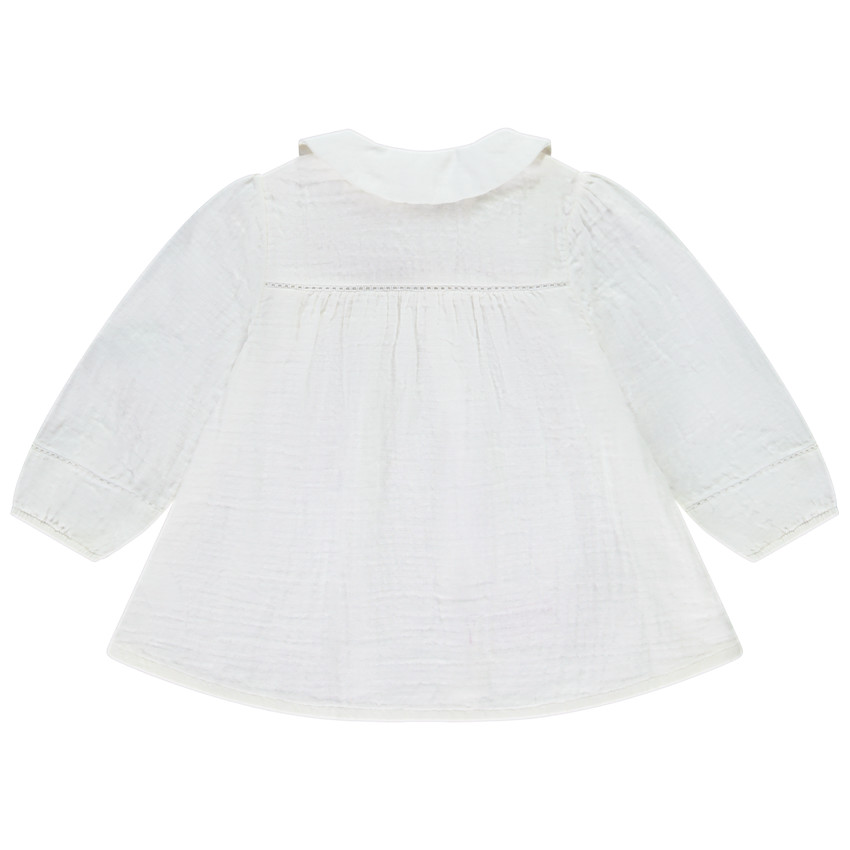 Tuniek met lange mouwen in effen kleur en Claudine kraag voor babymeisjes met borduursel 