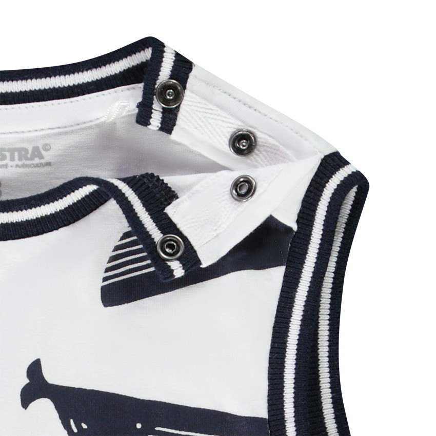 Korte jumpsuit met walvissen voor baby jongen 