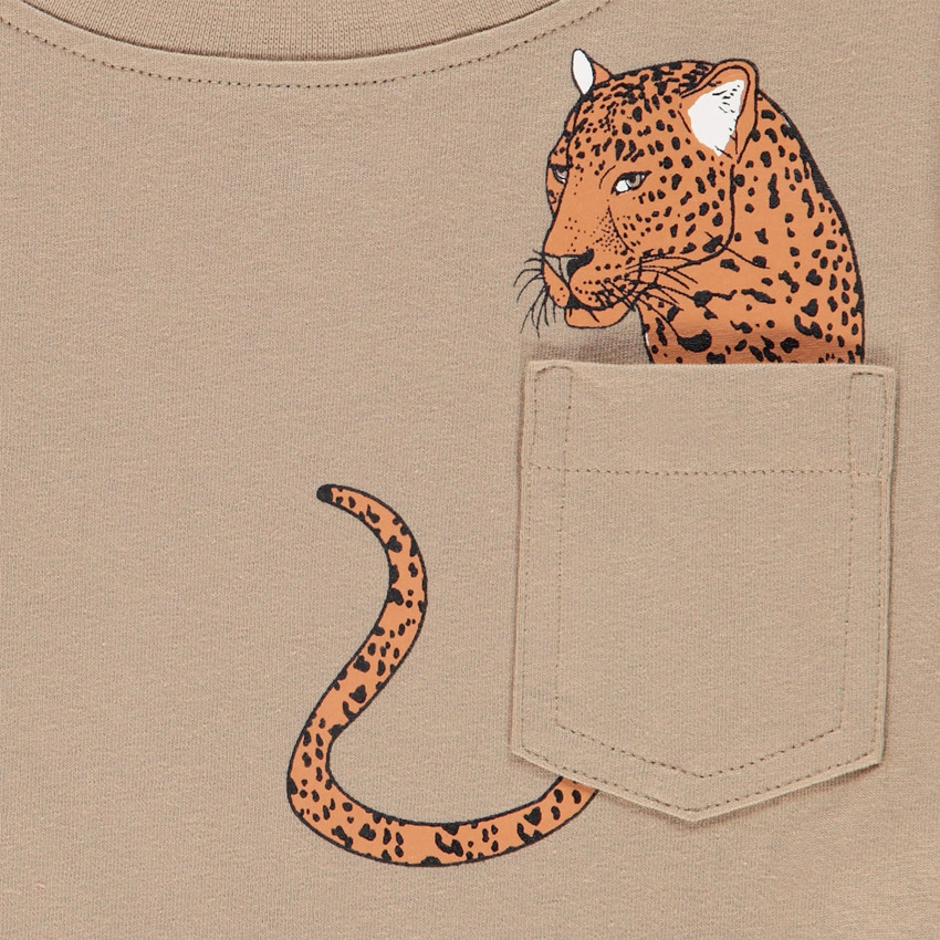 Katoenen kinder-T-shirt met lange mouwen en zak met luipaardprint voor jongens 