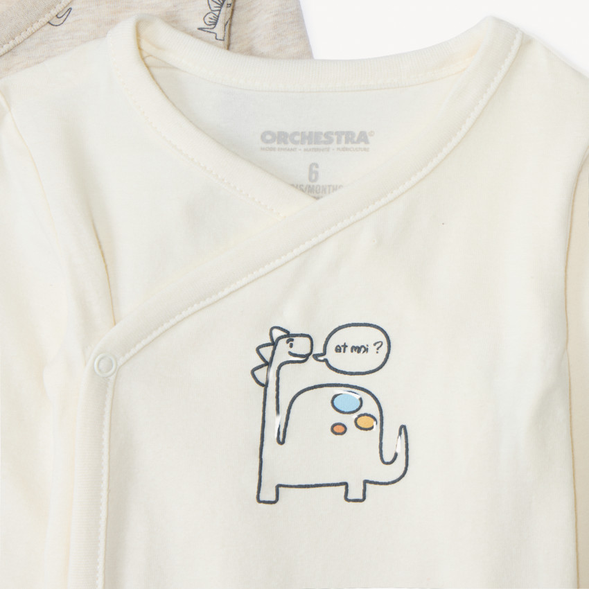 Set van 5 lange mouwen Dinos rompertjes voor babyjongens met verschillende openingen, afhankelijk van de leeftijd. 