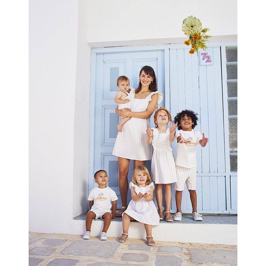 Robe manches courtes volantées à rayures pour bébé fille 