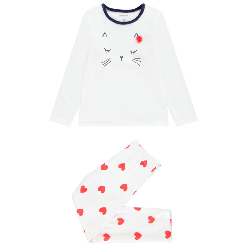 Pyjama en velours motif chat et coeurs pour enfant fille 