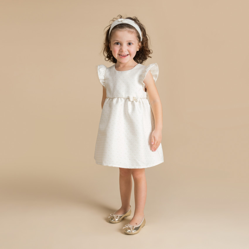 Robe de cérémonie en jacquard fleuri + bandeau pour bébé fille 