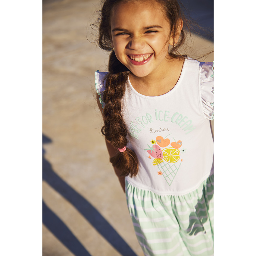 Robe manches courtes volantées et rayures en jersey pour fille 