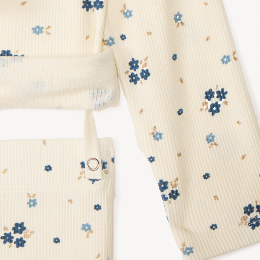 Set pyjama long côtelé imprimé fleuri pour bébé fille 