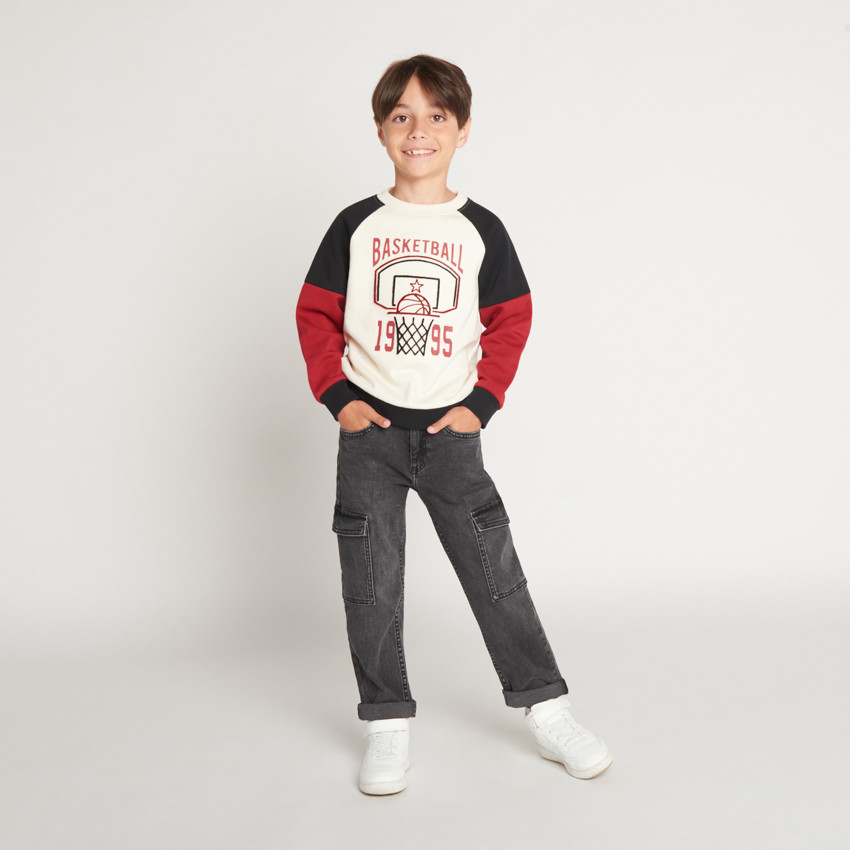Sweatshirt in fleece met colour block effect en basketbalpatroon voor jongens 