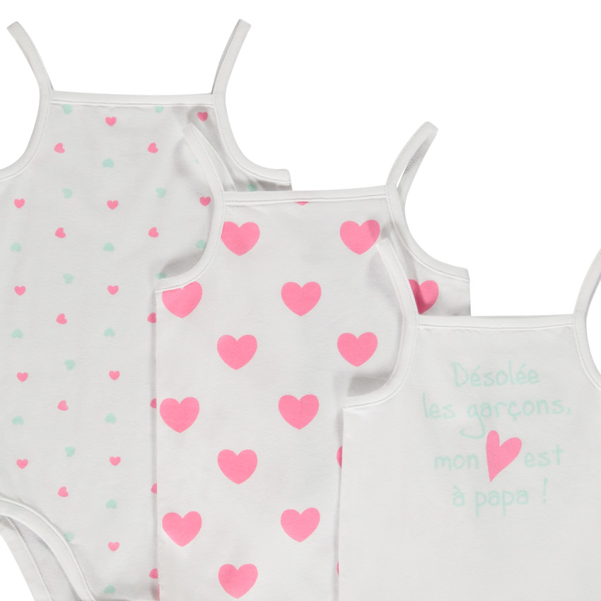 Lot de bodies en jersey imprimé coeurs pour bébé fille 