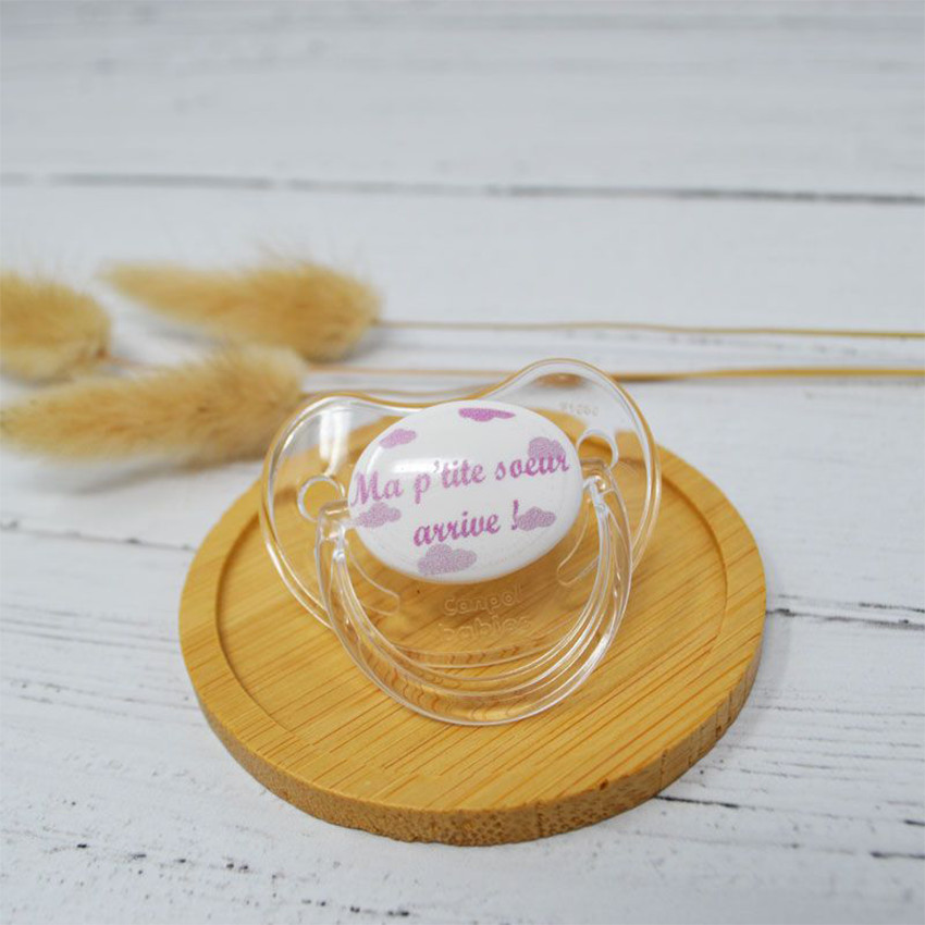 Sucette d'annonce en silicone 0-6M "Ma p'tite sœur arrive !" 