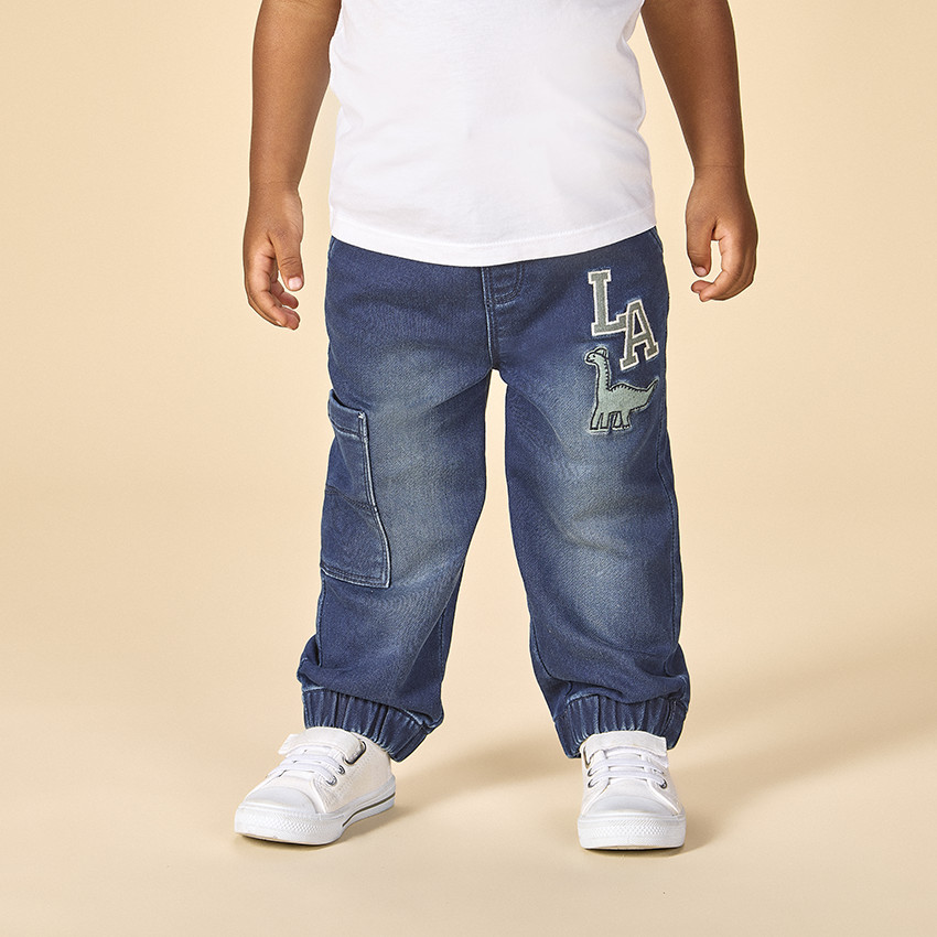 Jogger effet jean patch brodé dinosaure pour bébé garçon 