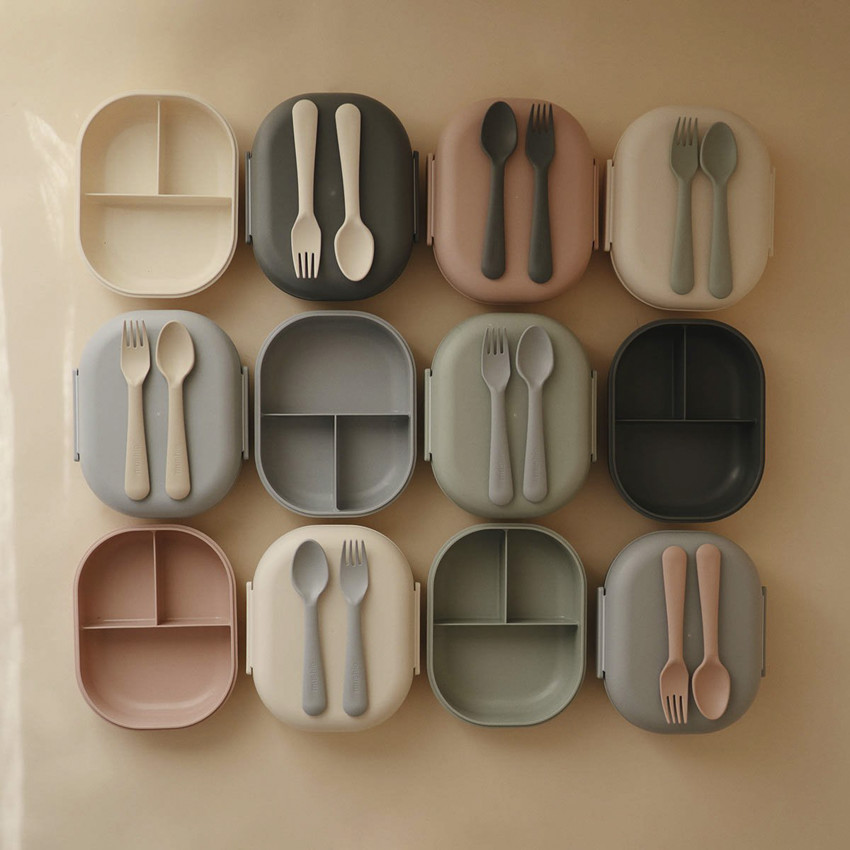 Lunchbox met compartimenten en bestek Blush 