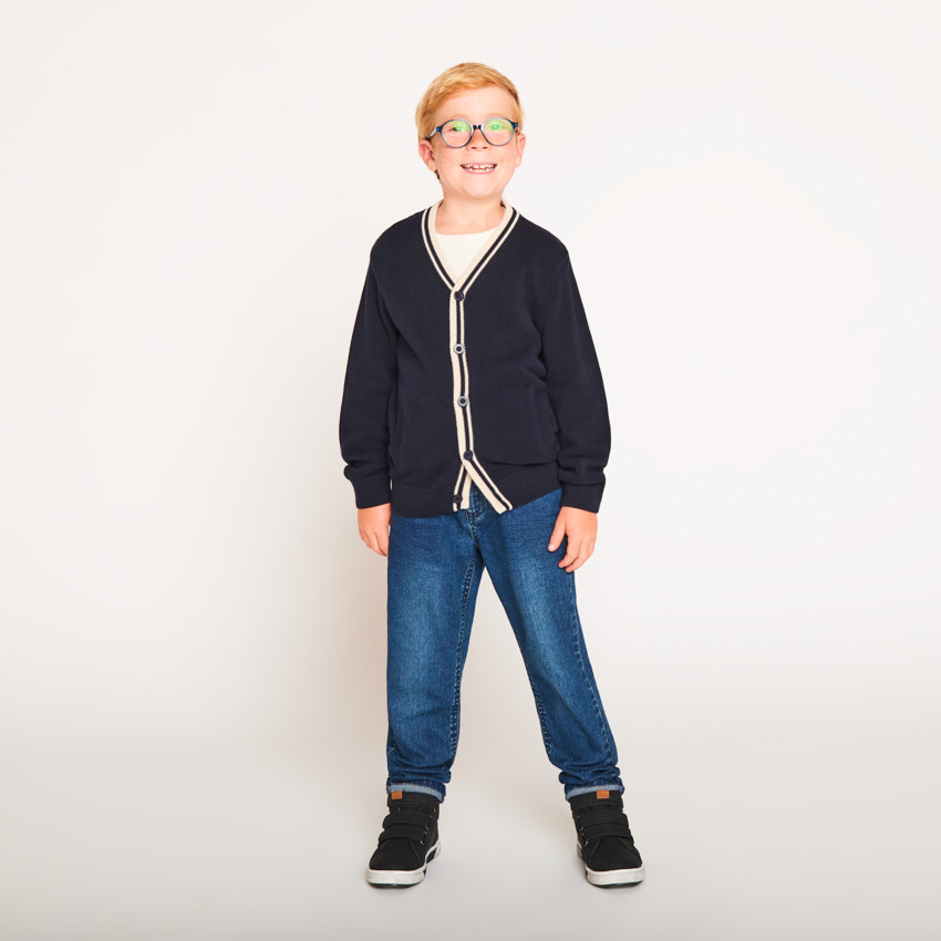 Vest in effen gebreid met ribbelafwerking voor jongen 