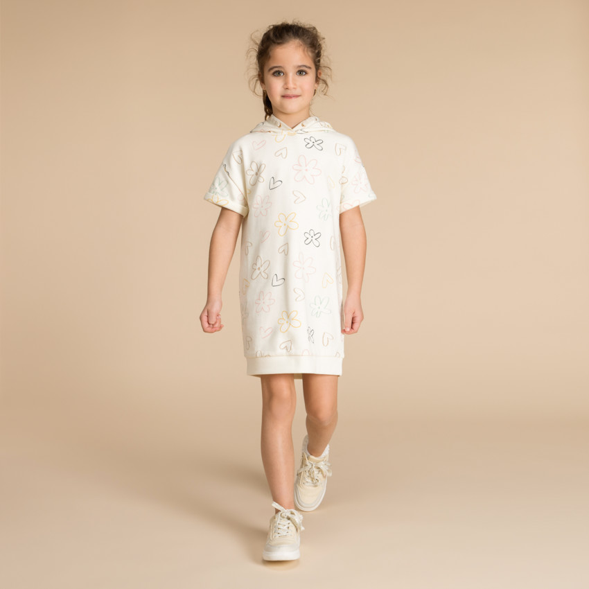 Robe molleton à capuche imprimé fantaisie pour fille 