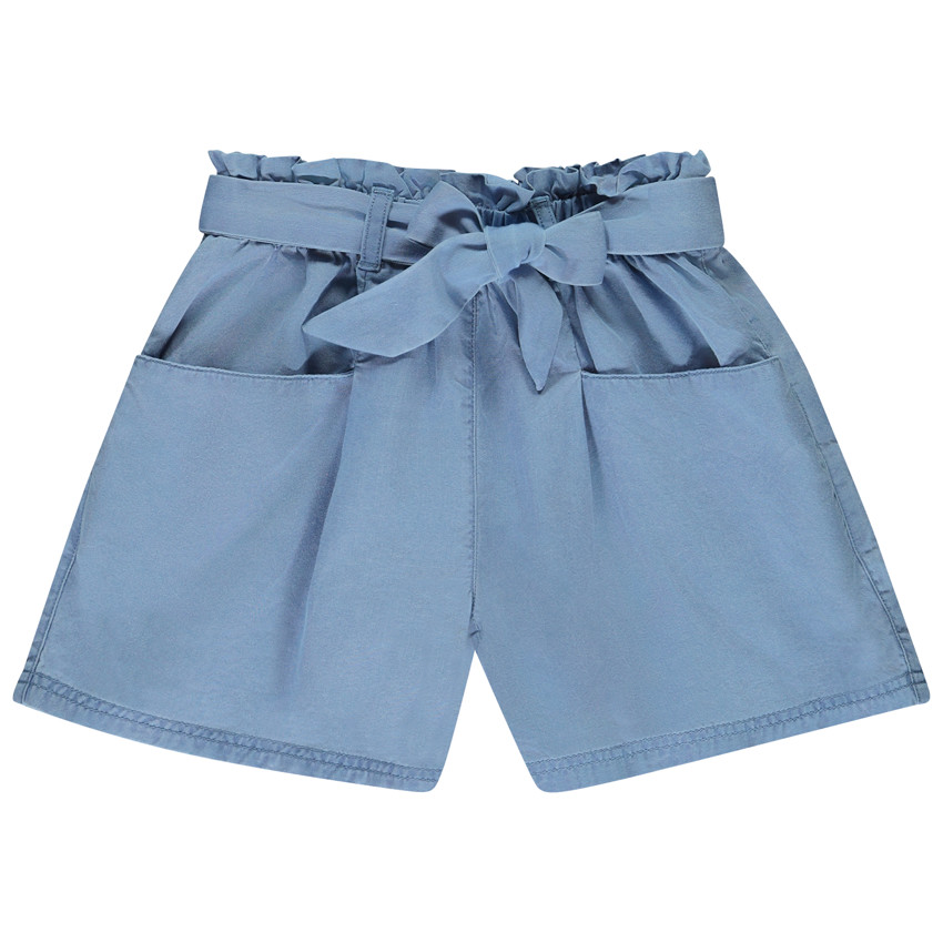 Hoge taille twill short met strikceintuur voor meisjes 