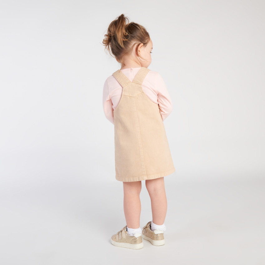 Robe salopette uni en denim et poches pour bébé fille  