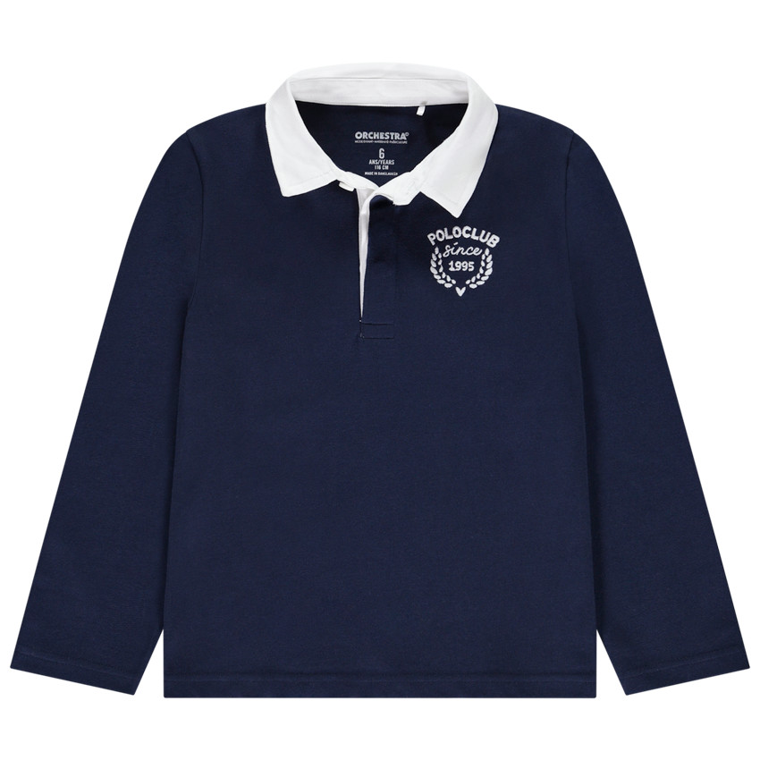 Polo manches longues brodé et bicolore garçon 
