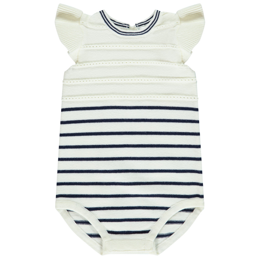 Romper in gebreide strepen en ruches mouwen voor baby meisje 