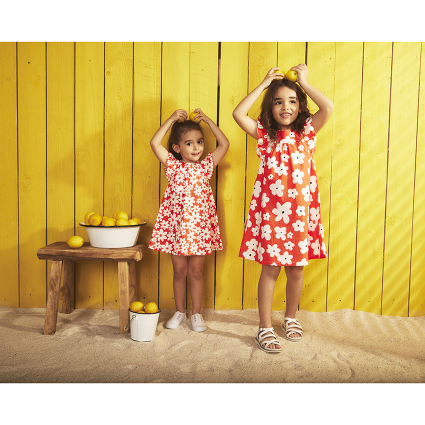 Jurk met korte ruches mouwen en bloemenprint voor meisjes 