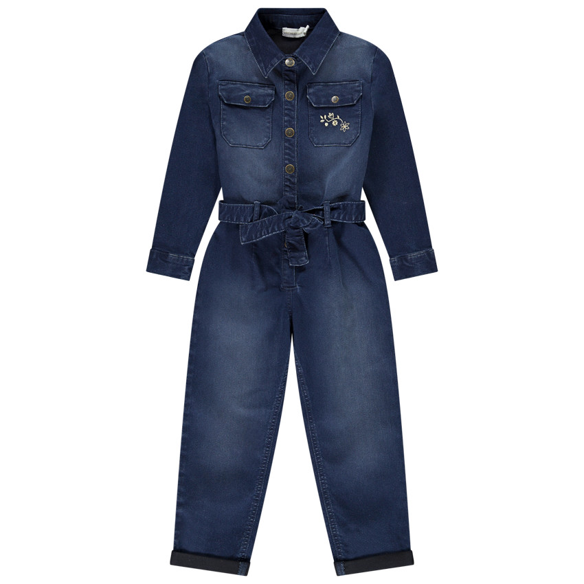 Combinaison pantalon en denim avec broderies pour fille 