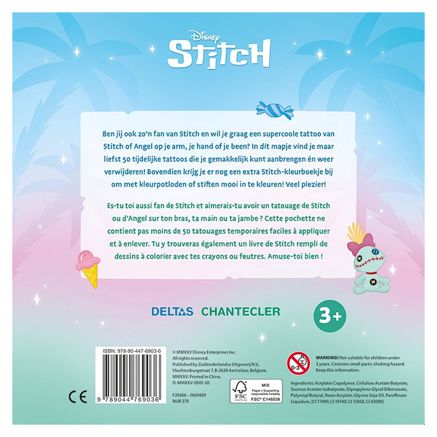 NL/FR – Disney Stitch Tattoo Fun 50 tatouages amusants +3A / Disney Stitch Tattoo Fun 50 superleuke tattoos +3J 