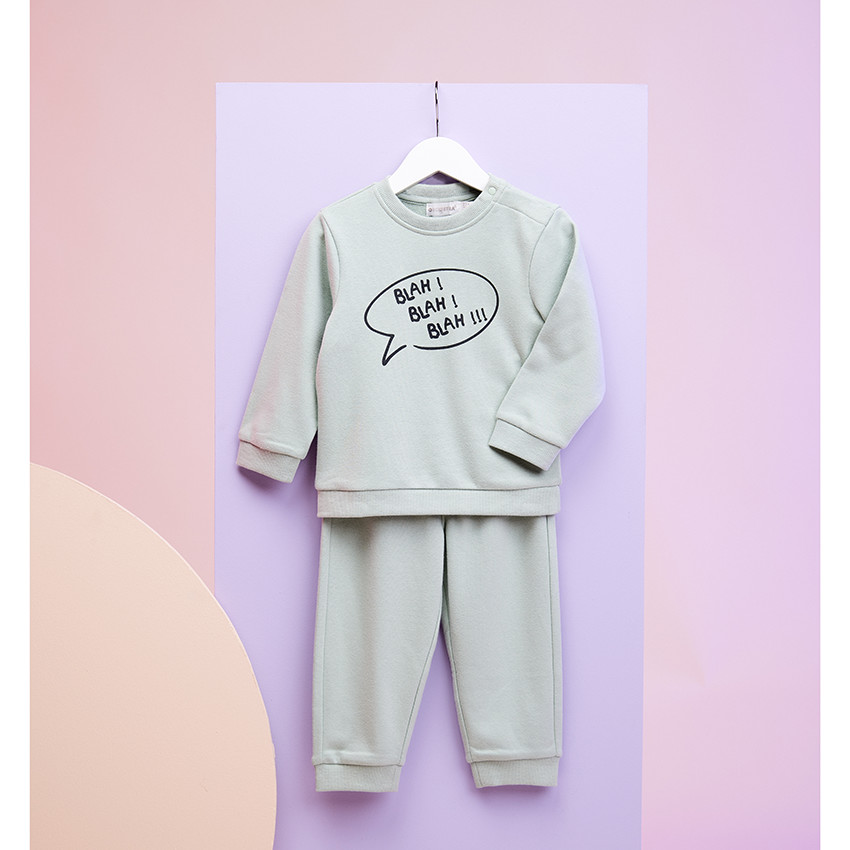 Ensemble en molleton sweat printé + jogging uni pour bébé garçon 