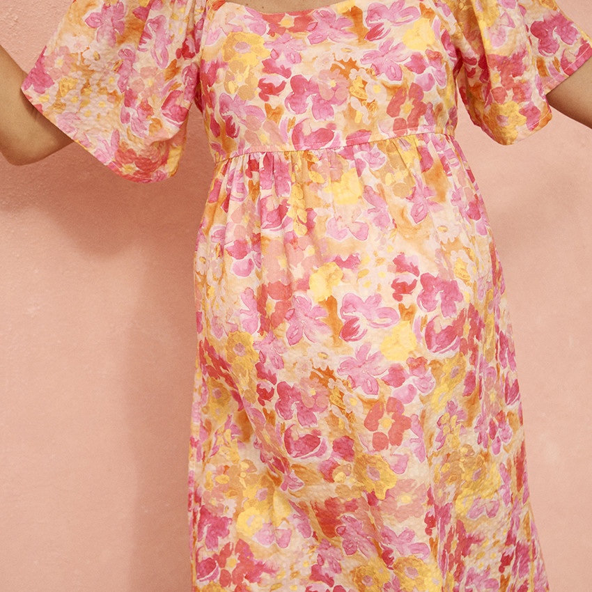 Jurk met 3/4 pofmouwen en bloemenprint voor dames 