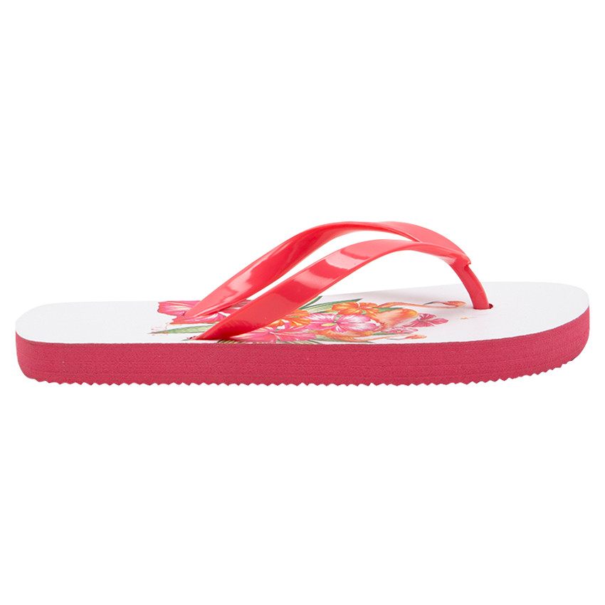 Teenslippers met bloemenprint met blaadjes en effen riempje 