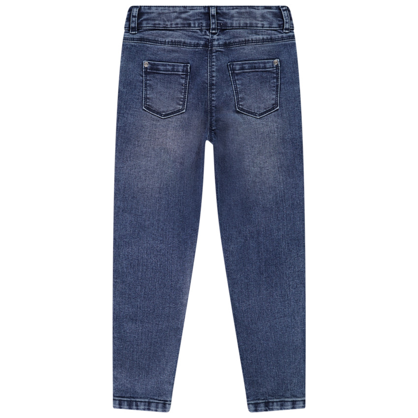 Slim jeans met washed look en geborduurde bloemen voor meisjes 