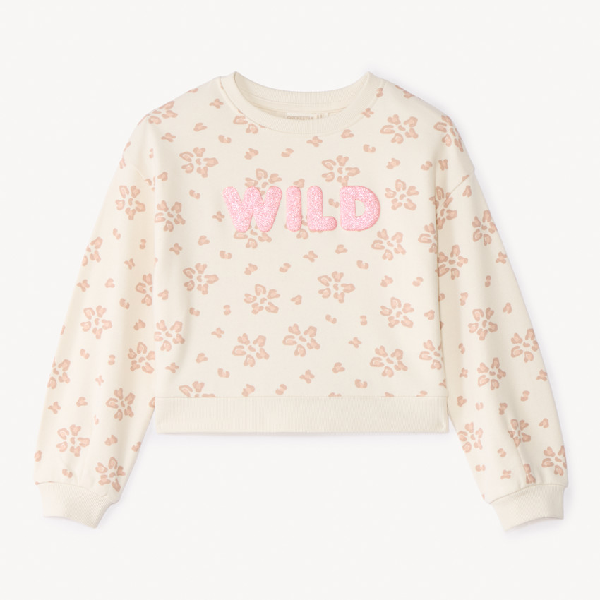 Oversized sweat in fleecy fabric with fancy glitter print for girls 