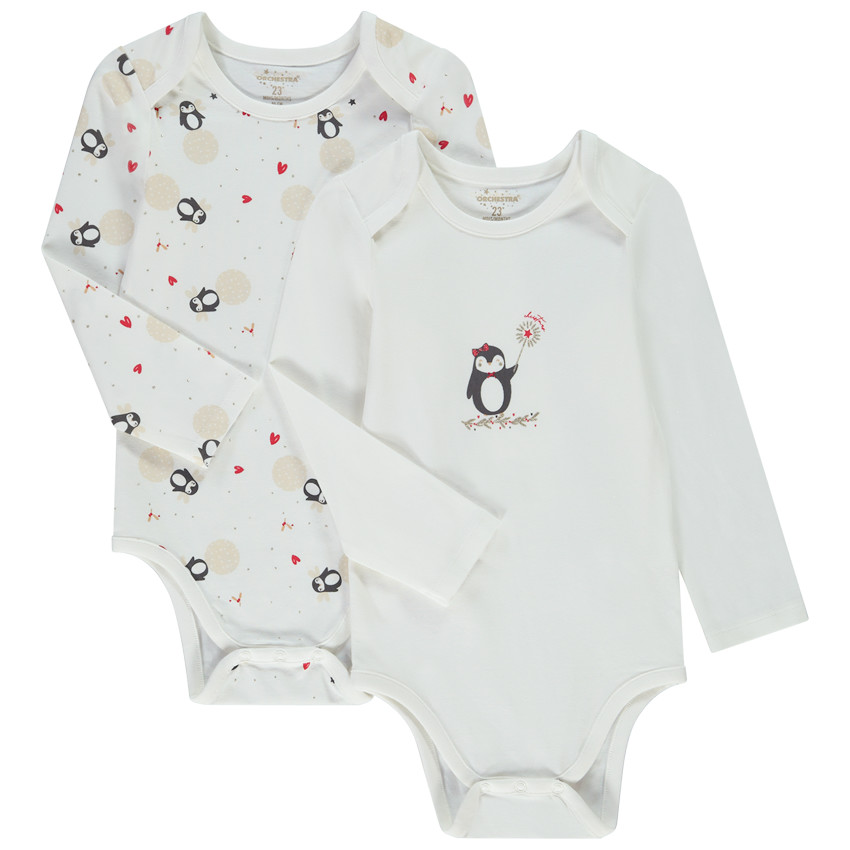 Set van 2 bodies in jersey met pinguïnprint voor meisjes 