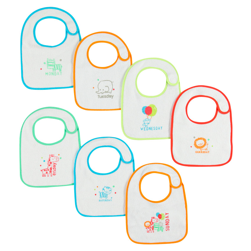 Lot de 7 bavoirs avec jour de la semaine et motif printés  