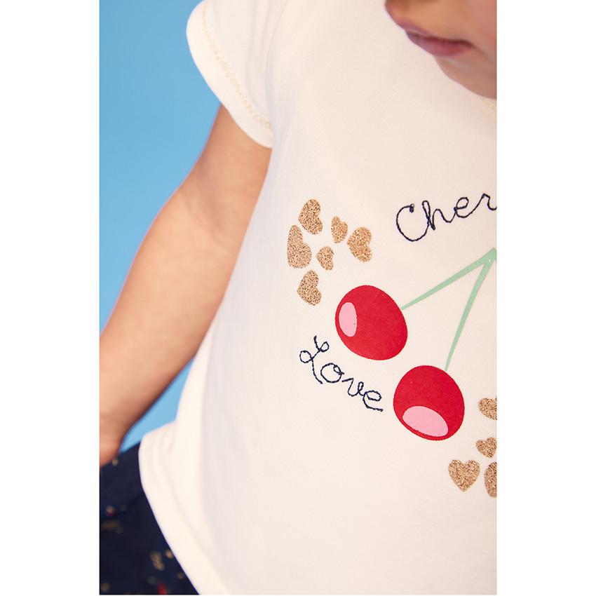 Robe bi-matière effet 2 en 1 motif cerises pour bébé fille 