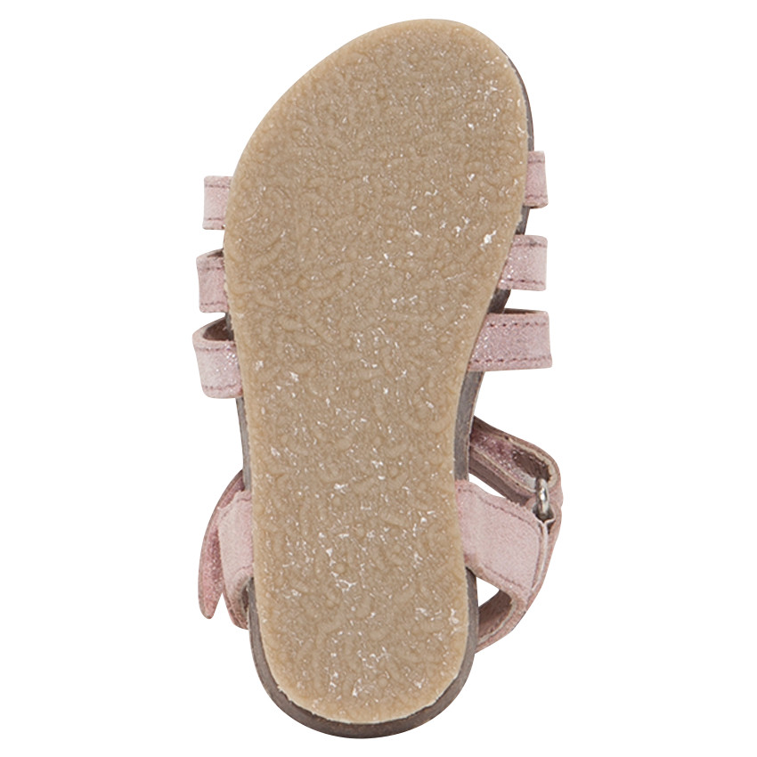 Nu-pieds en cuir rose pailleté avec patchs fleurs 