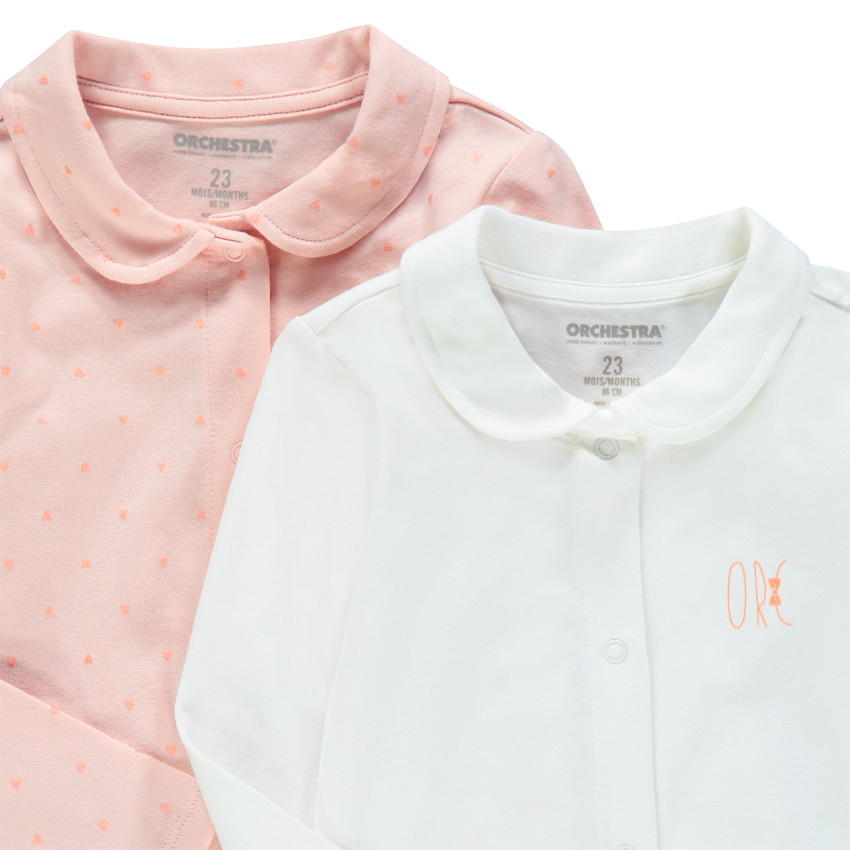 Lot de 2 bodies manches longues uni / imprimé triangles 