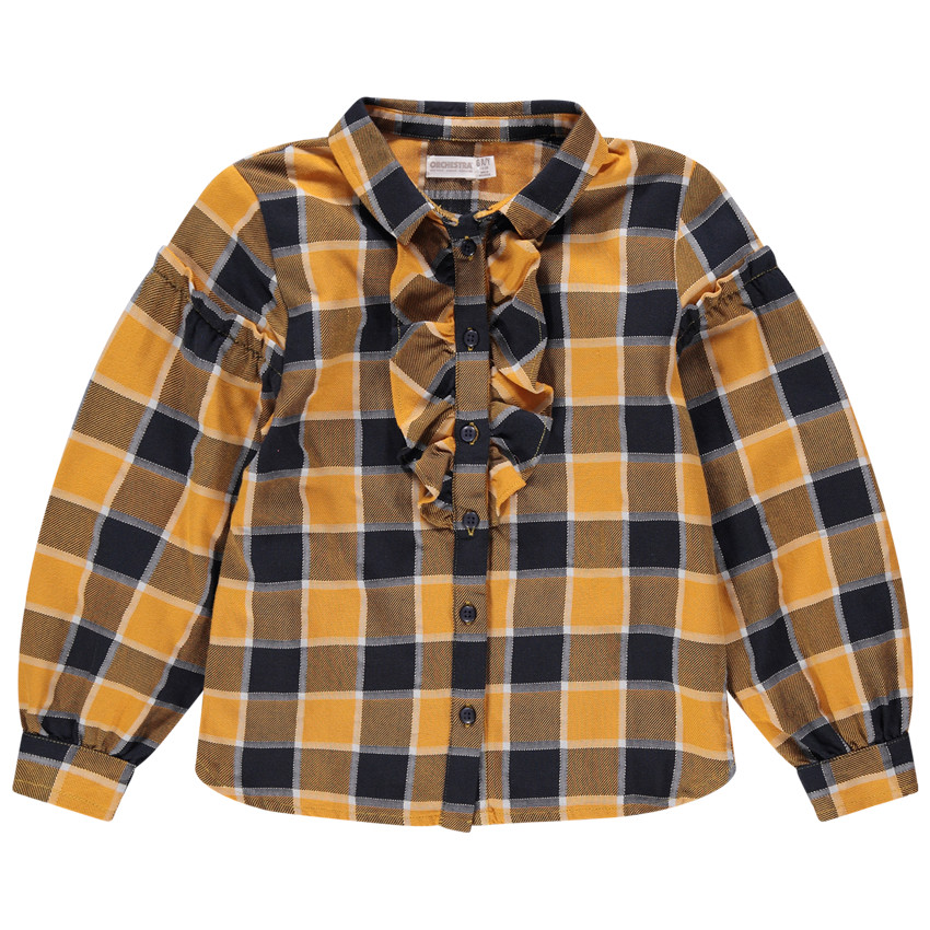 Geruit hemd met lange mouwen en volants 