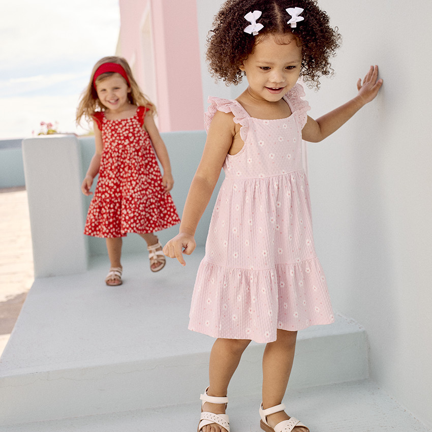 Jurk met korte mouwen bedrukt in cloqué mesh voor baby meisjes 