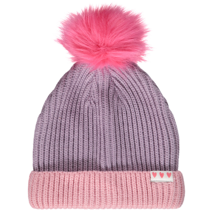 Bonnet à pompon côtelé effet color block fille 