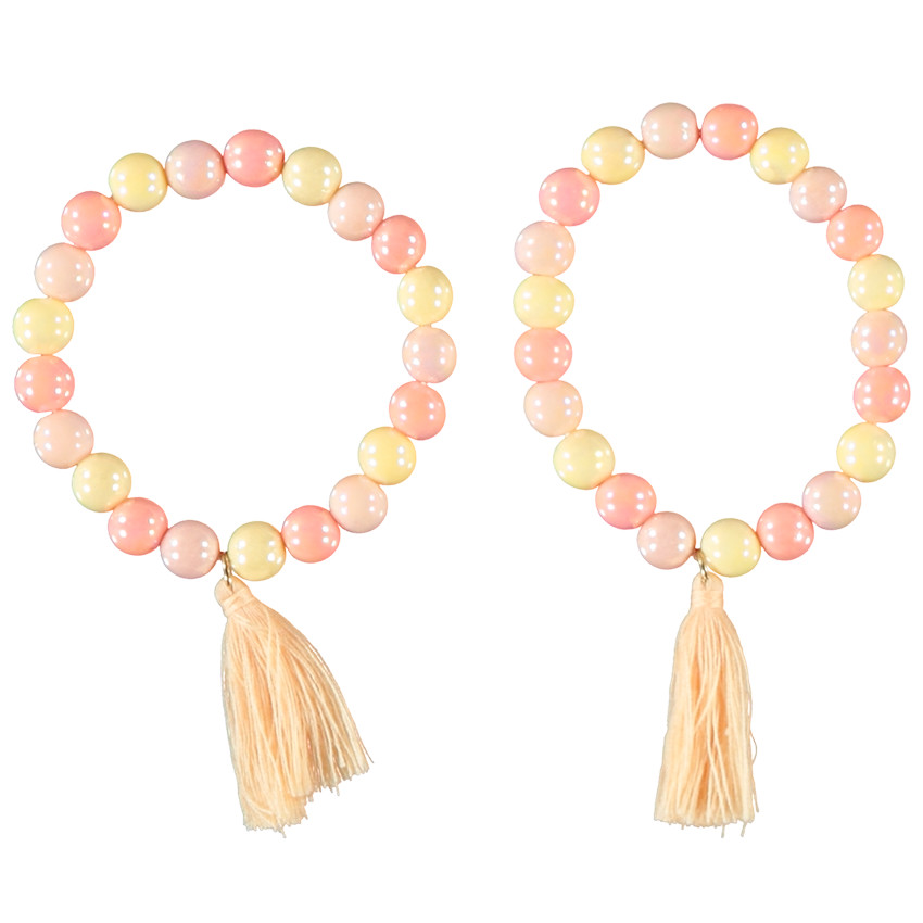 Set van 2 bijpassende armbanden met parels en pompons voor meisjes 