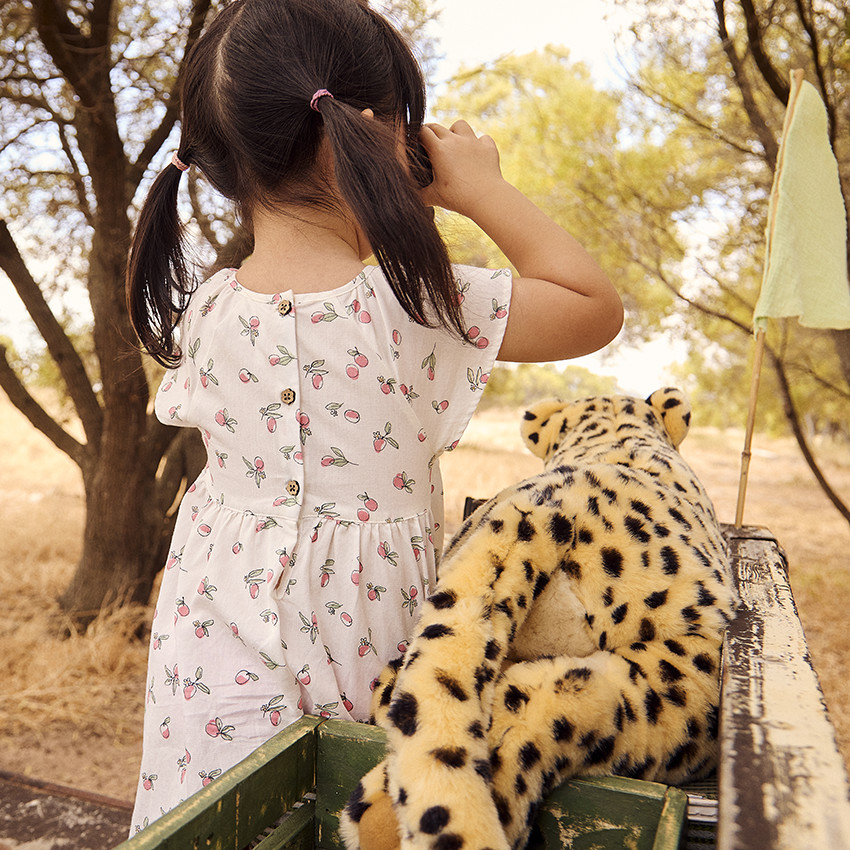 Jurk met korte mouwen met perzikpatroon voor meisjes 