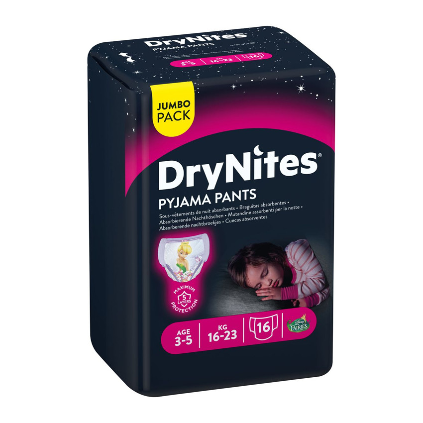 Sous-vêtement de nuit absorbant DryNites x16 - Fille 3-5 ans 