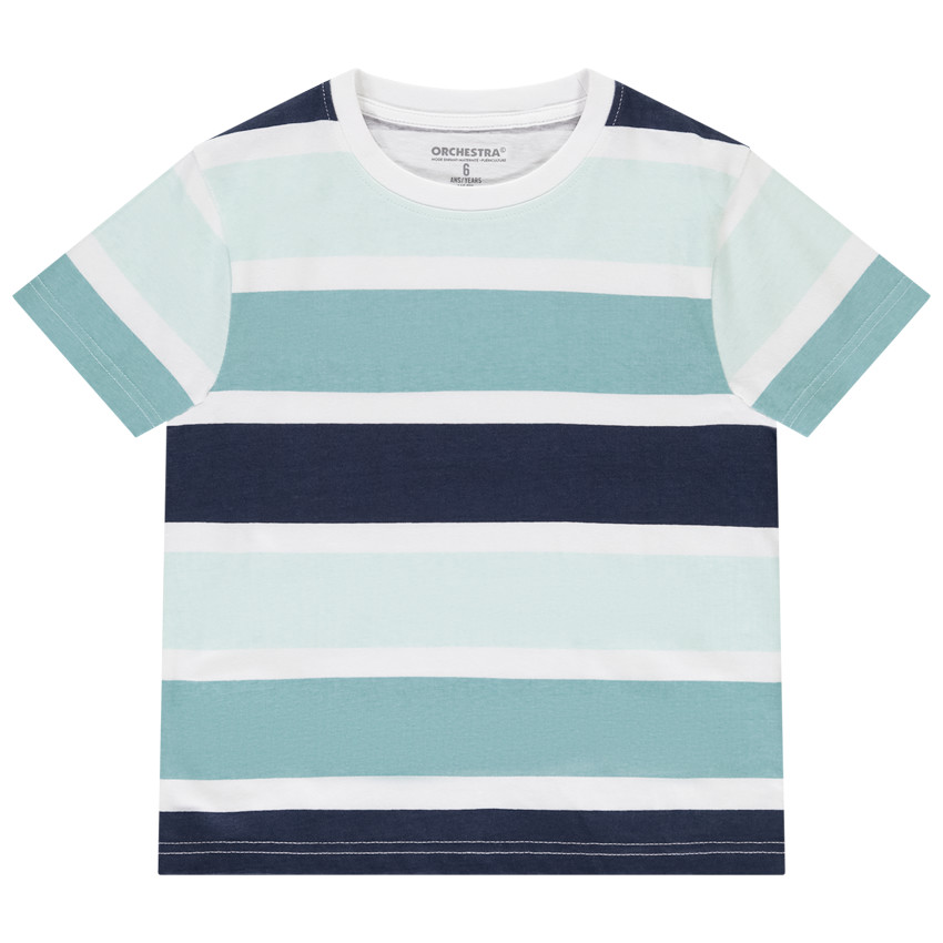 T-shirt manches courtes à bandes et rayures colorées pour garçon  