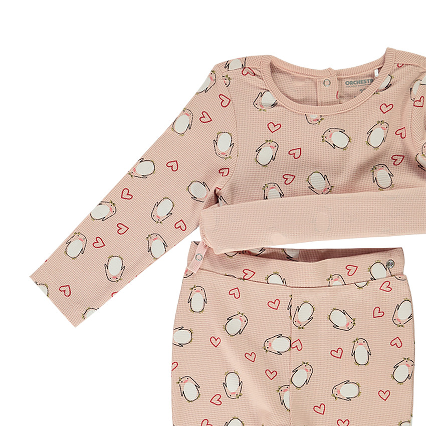 Pyjama 2 pièces imprimé pingouins et coeurs pour bébé fille 