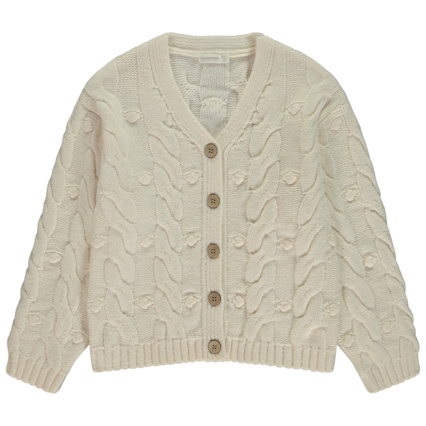 Gilet manches longues uni en tricot point de riz torsadé pour fille 