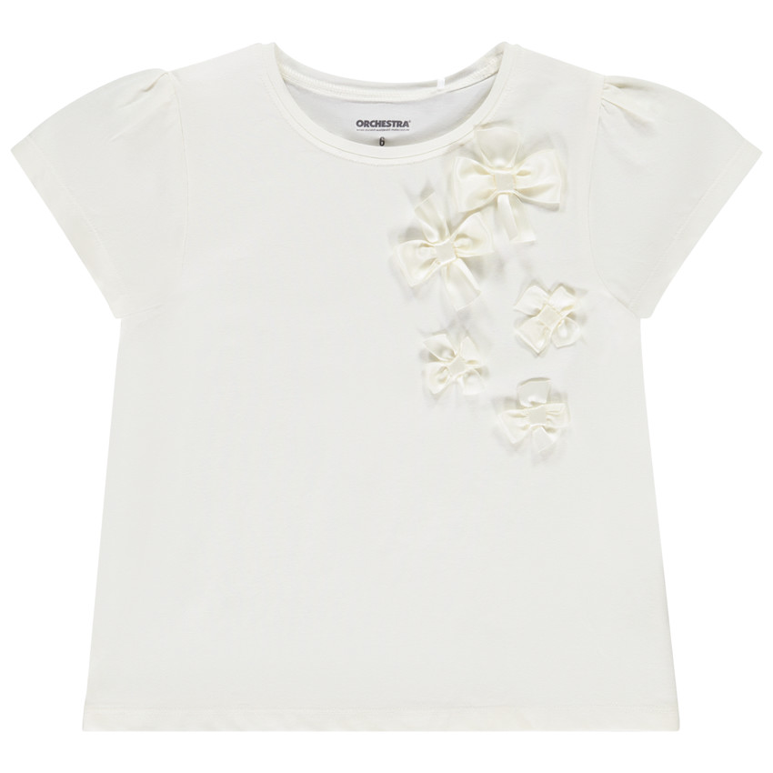T-shirt manches courtes uni avec nœuds pour fille   