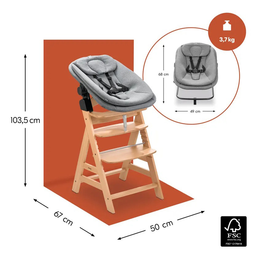 Kit complet chaise haute réglable Alpha Start N Grow Naturel/Dark Grey 